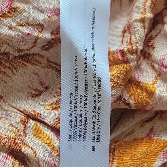 Band Of The FreexBand Of Gypsies XS Flowy Floral Babydoll Mini Dress Gold Blush - Picture 12 of 14